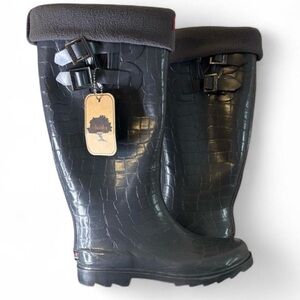 NIB Chooka Women's Charcoal Croc-embossed Rain Boot Size 8, 1017310 Crocodilia